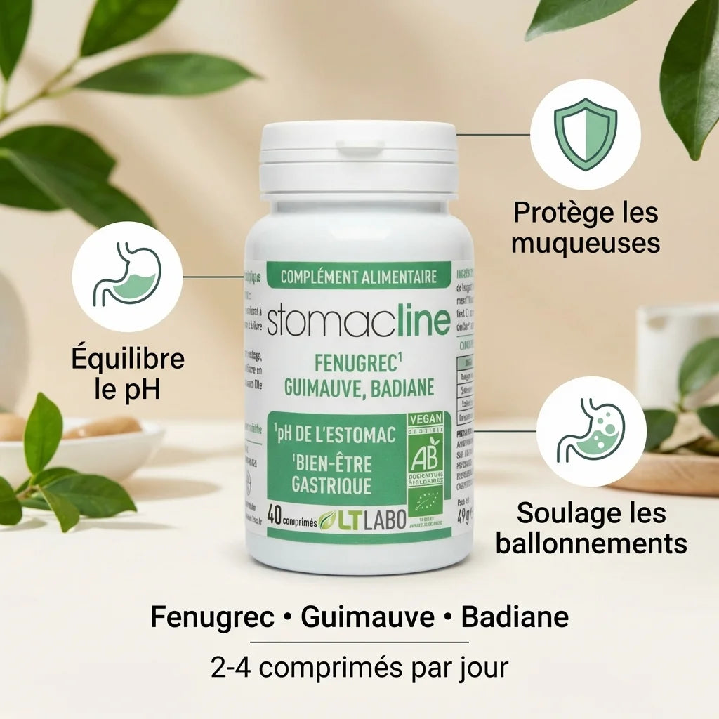 Stomacline Bio 40 comprimés LT Labo - Équilibre pH, protège muqueuses, soulage ballonnements