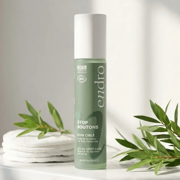 Stop Boutons Endro 10ml - Routine purifiante avec cotons bio et feuilles de tea tree