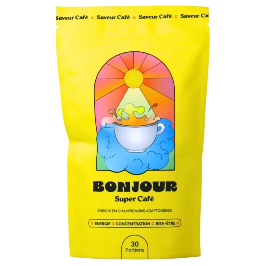 Un sachet de Bonjour Drink Super Café aux champignons adaptogènes, Saveur café