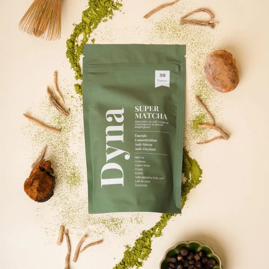 Un super matcha de la marque Dyna avec les champignons adaptogènes