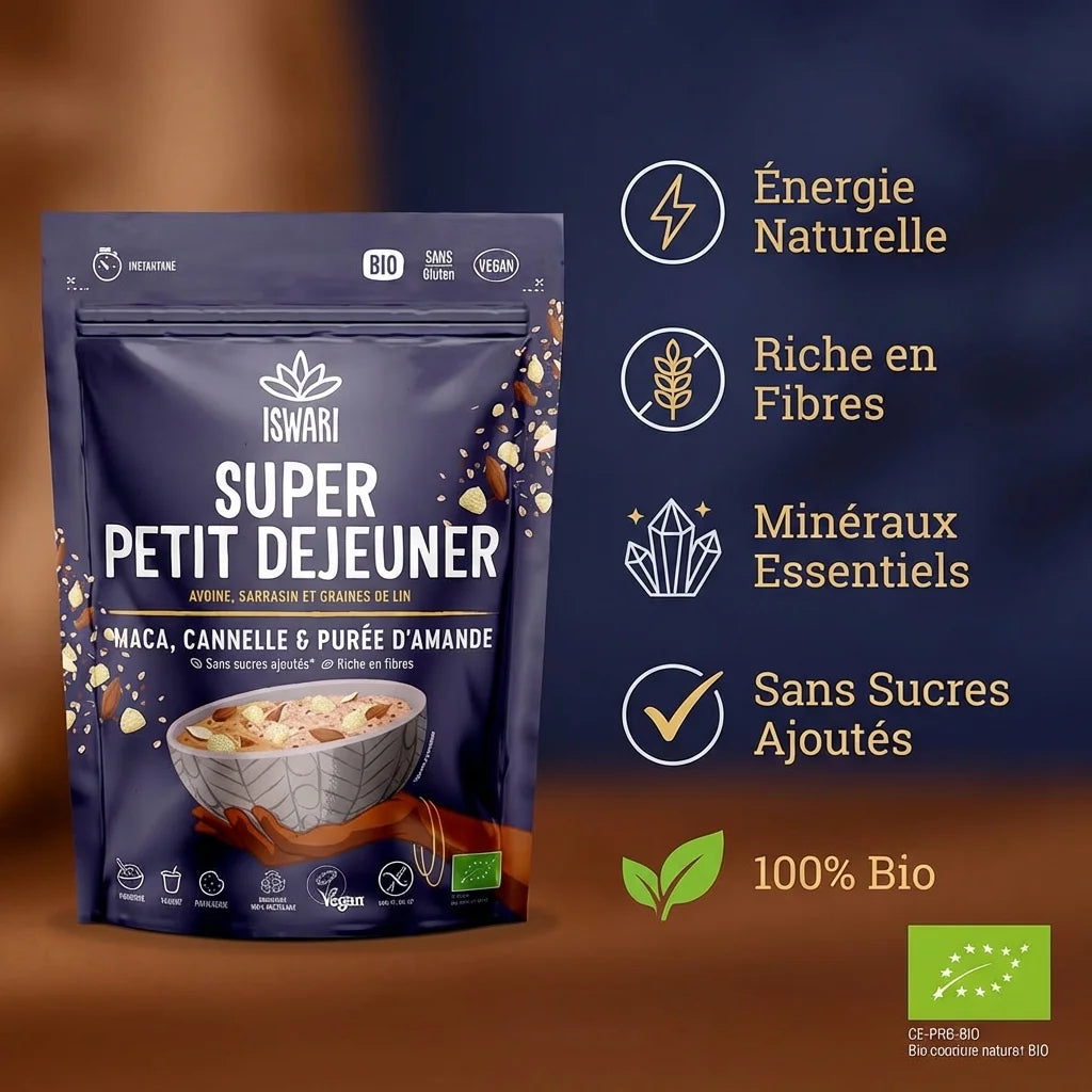 Super Petit Déjeuner Maca Cannelle Iswari 360g avec bénéfices santé: énergie, fibres, minéraux, bio