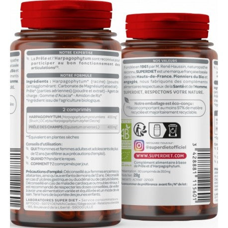 Le dos d'une Boite de 80 comprimés d'Harpagophytum Bio Superdiet