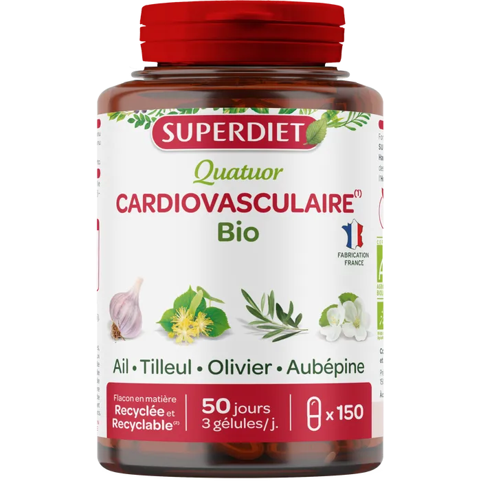 Un pot de Quatuor Bio Cardiovasculaire de 150 Gélules de Superdiet