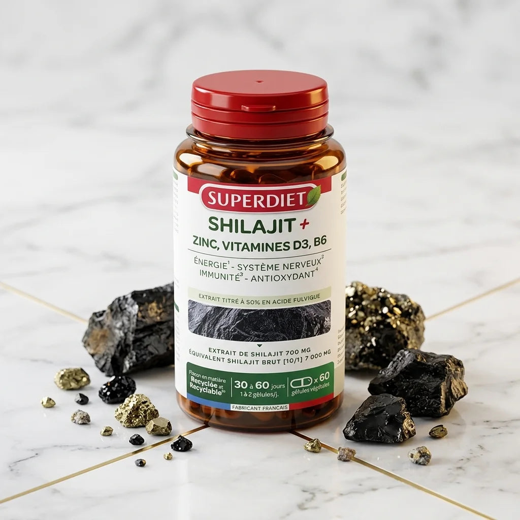 Superdiet Shilajit+ 60 gélules avec fragments de shilajit himalaya et minéraux naturels