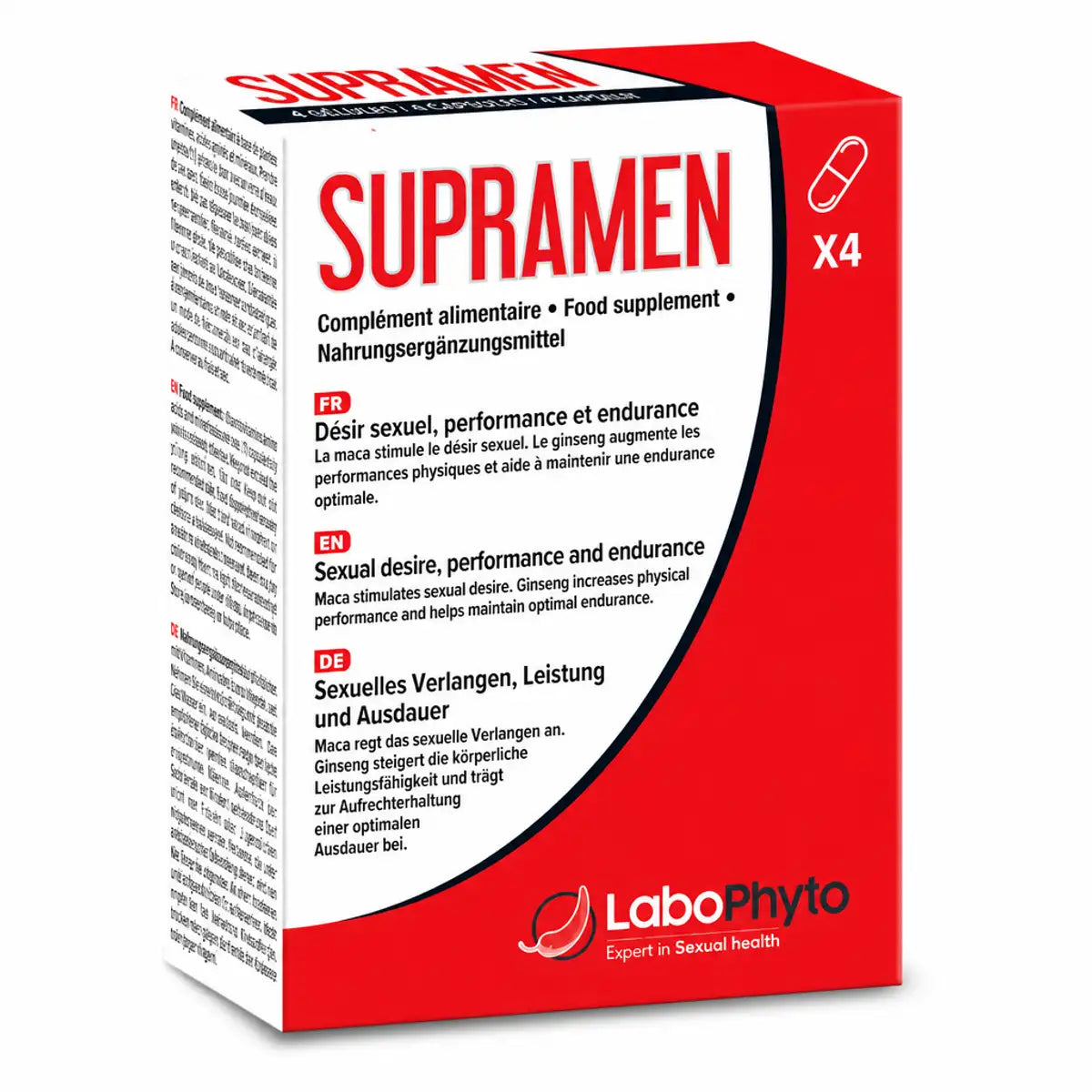 Boîte Supramen 10 gélules Labophyto complément santé sexuelle sur fond blanc