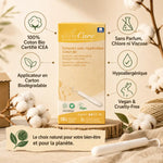 Tampons Silvercare coton bio certifié avec applicateur carton biodégradable, hypoallergénique et vegan