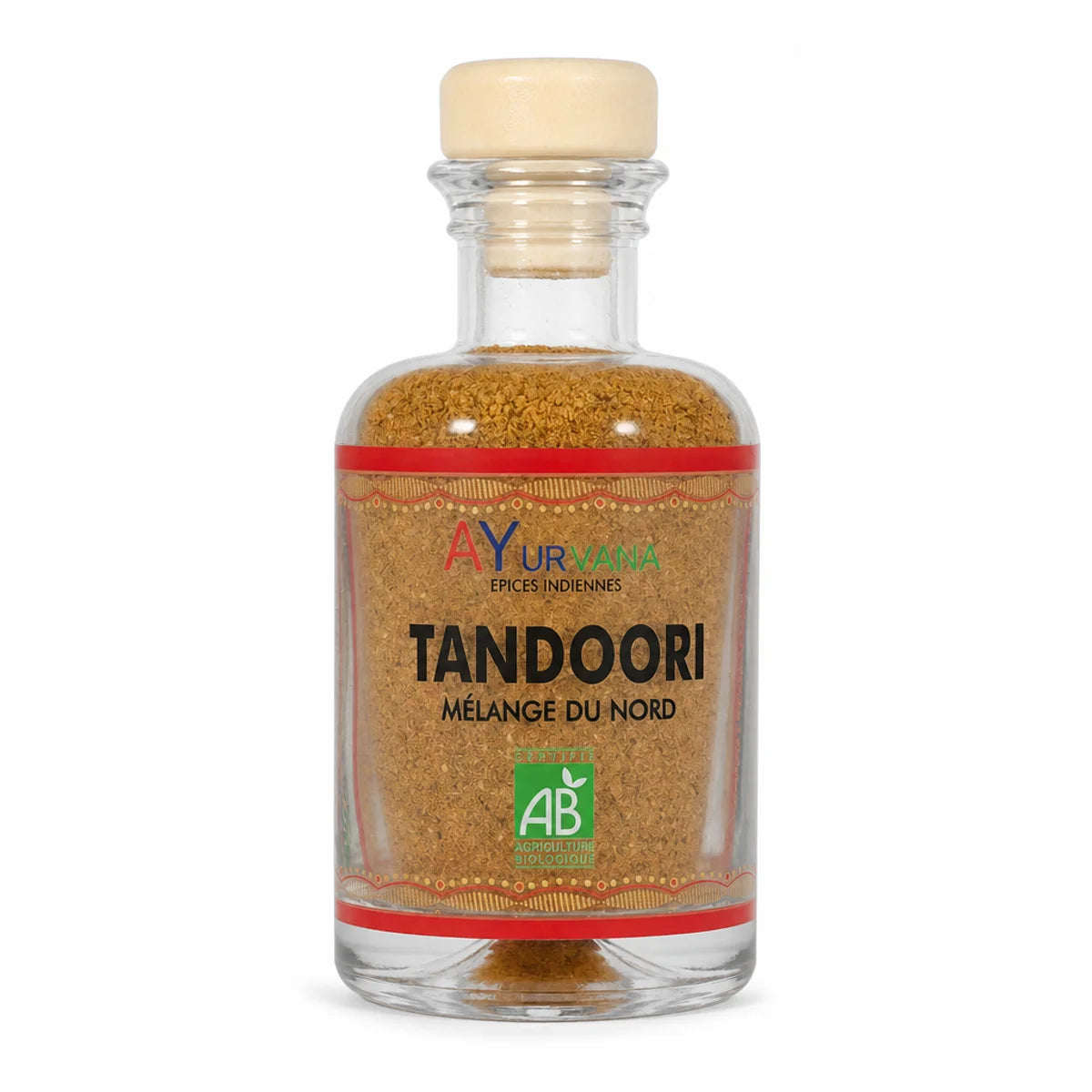 Flacon verre 50g Tandoori Bio AyurVana mélange épices Nord certification AB