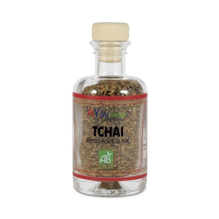 Un Flacon en Verre de 50g de Tchaï Bio de la marque AyurVana
