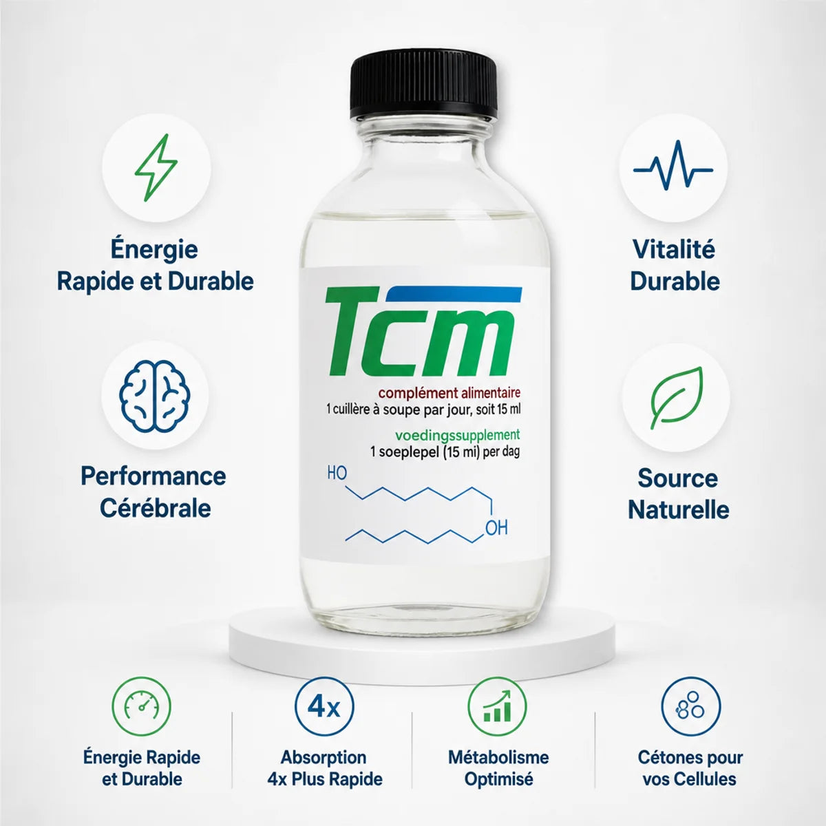 TCM 500ml Jade Recherche - Bouteille récupération énergie avec icônes bénéfices naturels