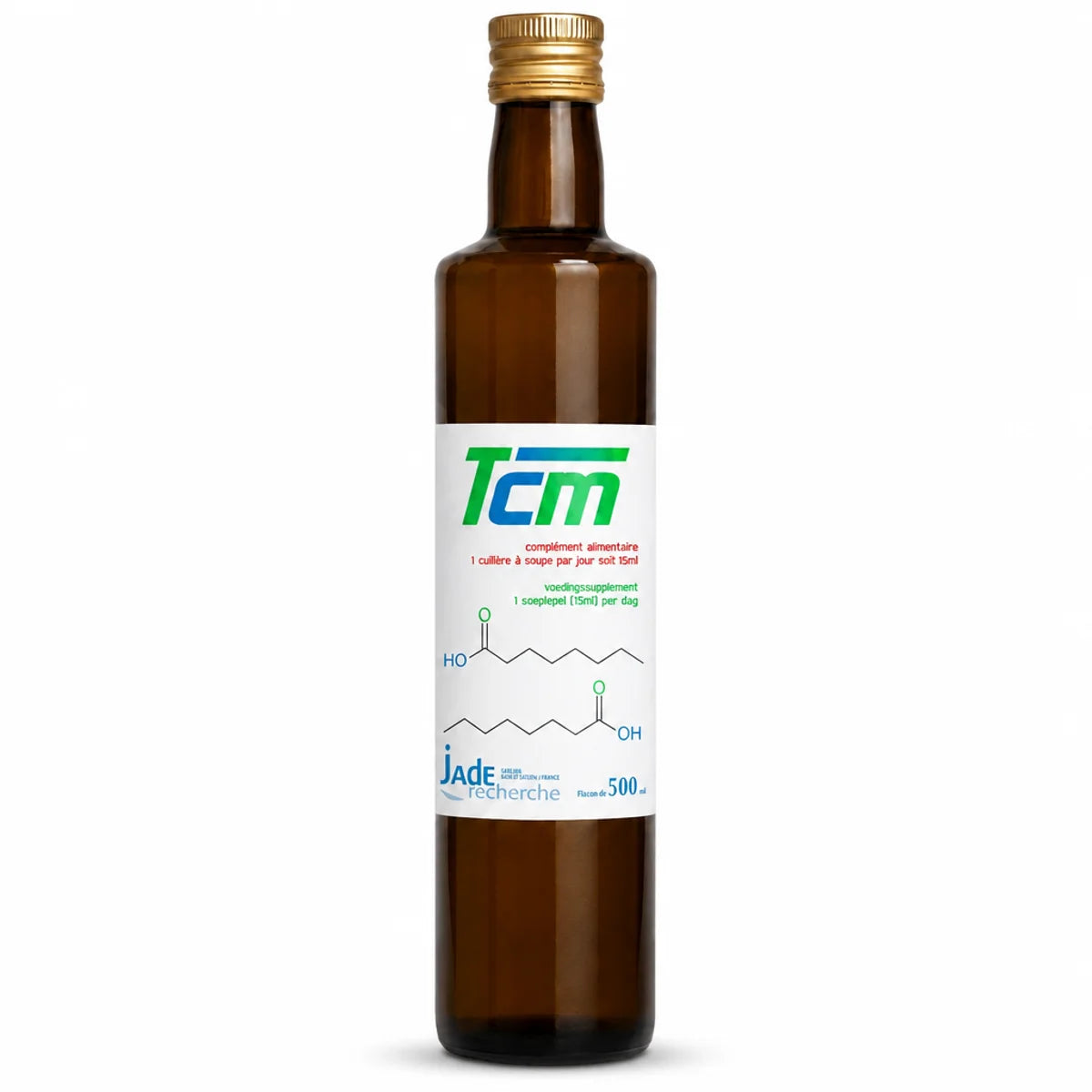 TCM 500 ml Jade Recherche - Flacon récupération énergie avec logo vert et bleu
