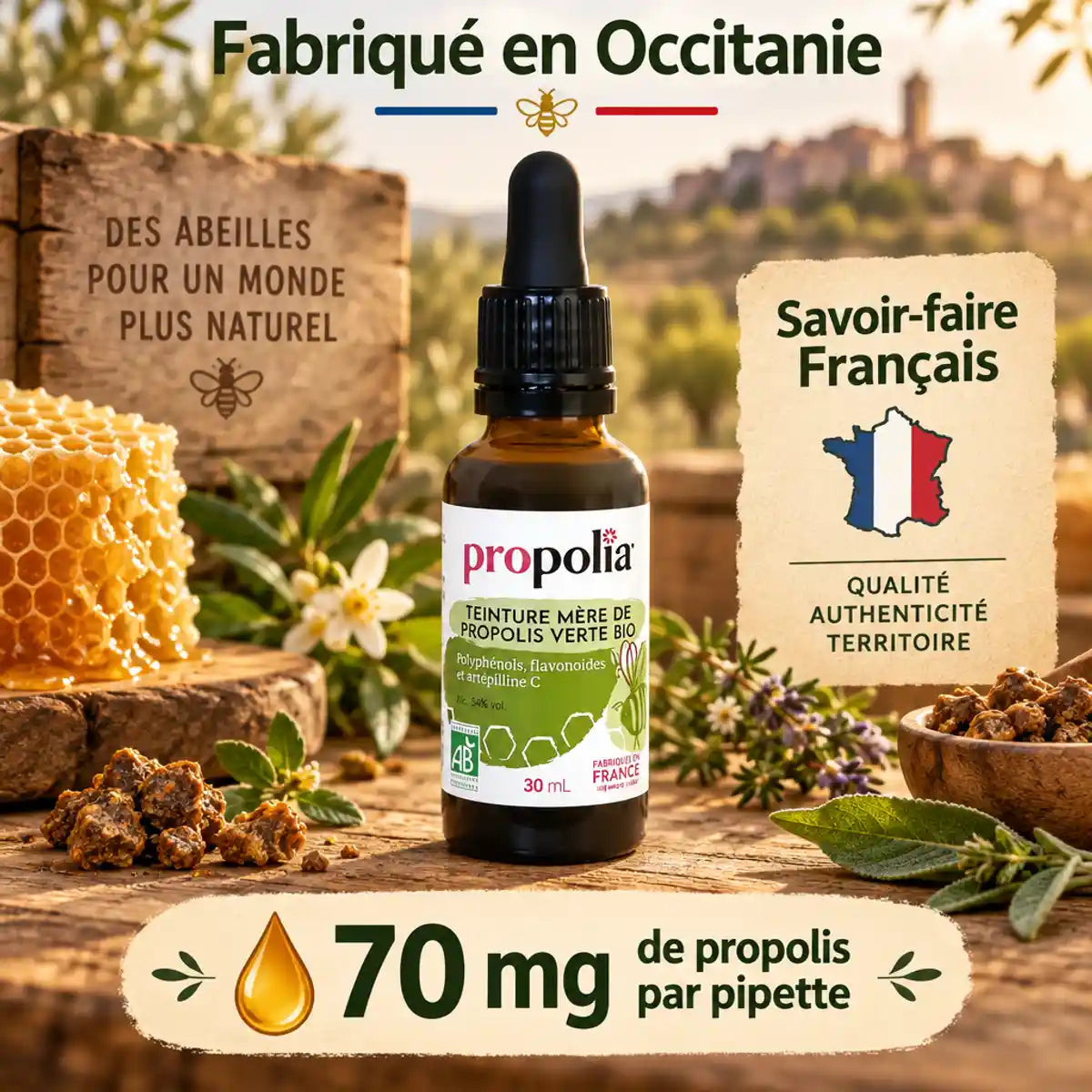 Teinture mère propolis verte bio Propolia 30ml - fabrication française Occitanie