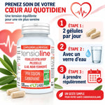Tensioline Bio 120 gélules avec guide posologie: 2 gélules par jour avec eau régulièrement