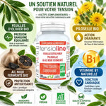 Tensioline Bio 120 gélules avec ingrédients bio : Olivier, Piloselle, Ail noir fermenté et Vitamine B1