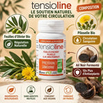Tensioline Bio flacon avec feuilles olivier piloselle ail noir fermenté régulation pression sanguine