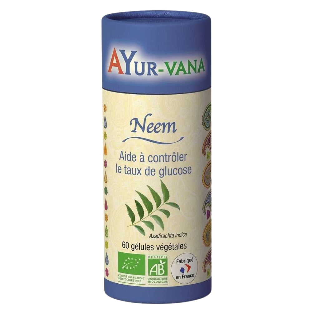 Une boite de 60 gélules de neem bio de la marque ayur-vana