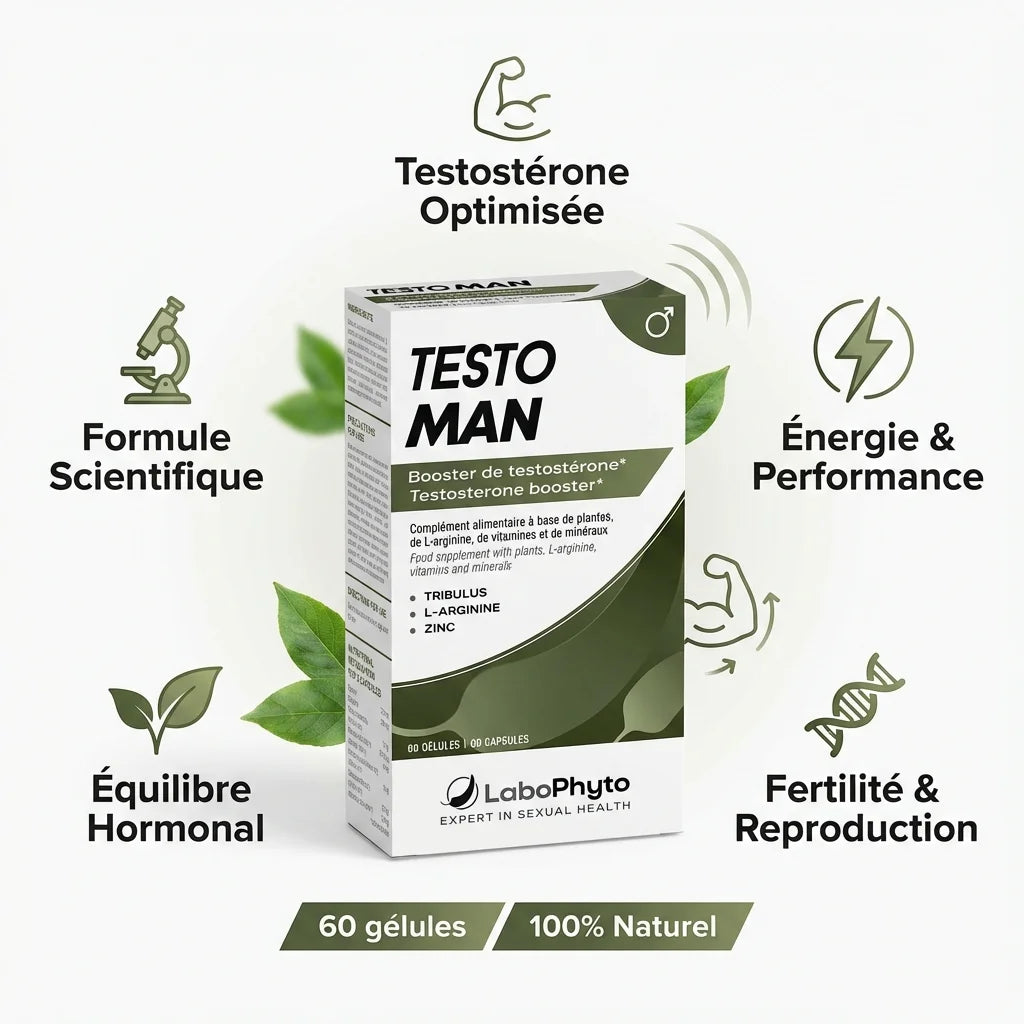 TestoMan booster testostérone 60 gélules Labophyto avec bénéfices énergie et fertilité