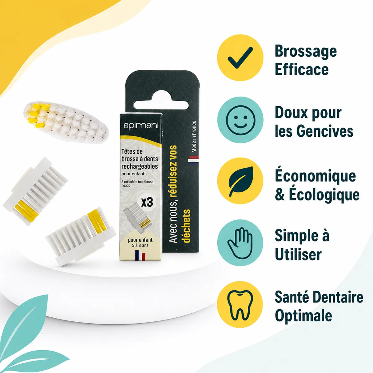 Têtes brosse à dents rechargeable Apimani enfant avec avantages : efficacité, écologique et santé dentaire