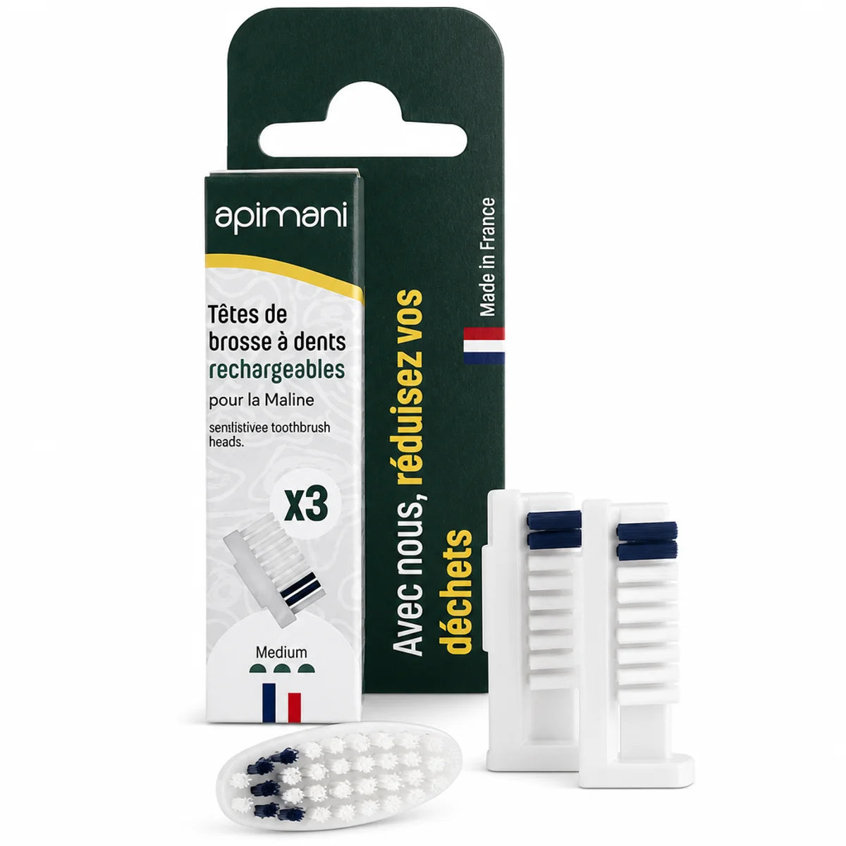 Têtes rechargeables medium Apimani 3 tête par étui brossettes de rechange