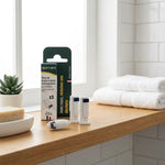 Têtes rechargeables Apimani medium 3 pack sur étagère salle de bain, design écologique minimaliste