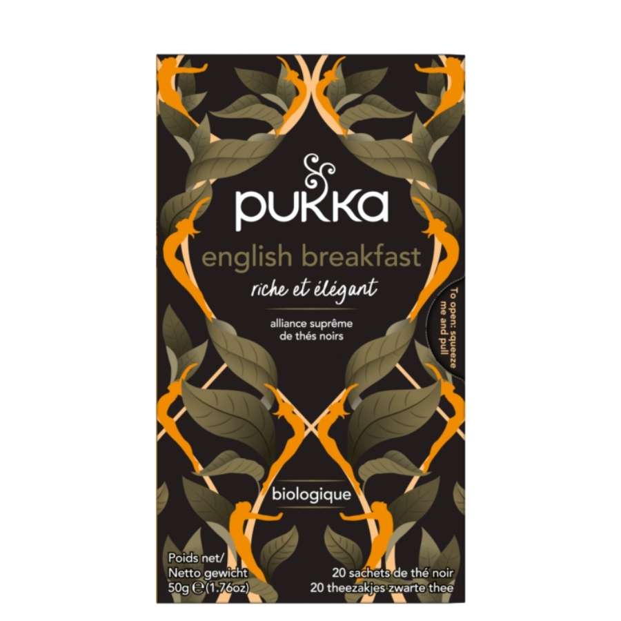 Une boîte de 20 sachets de Thé English Breakfast BIO de la marque Pukka