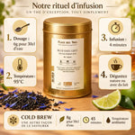 Thé noir Blue Earl Grey Bio 100g avec guide d'infusion, feuilles de thé et pétales de bleuet