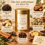 Thé noir Chai Bio 100g Place des Thés avec ingrédients Assam, cannelle, gingembre et cardamome