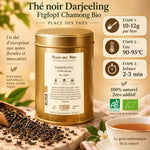 Thé noir Darjeeling Ftgfop1 bio Chamong avec guide préparation et feuilles de thé