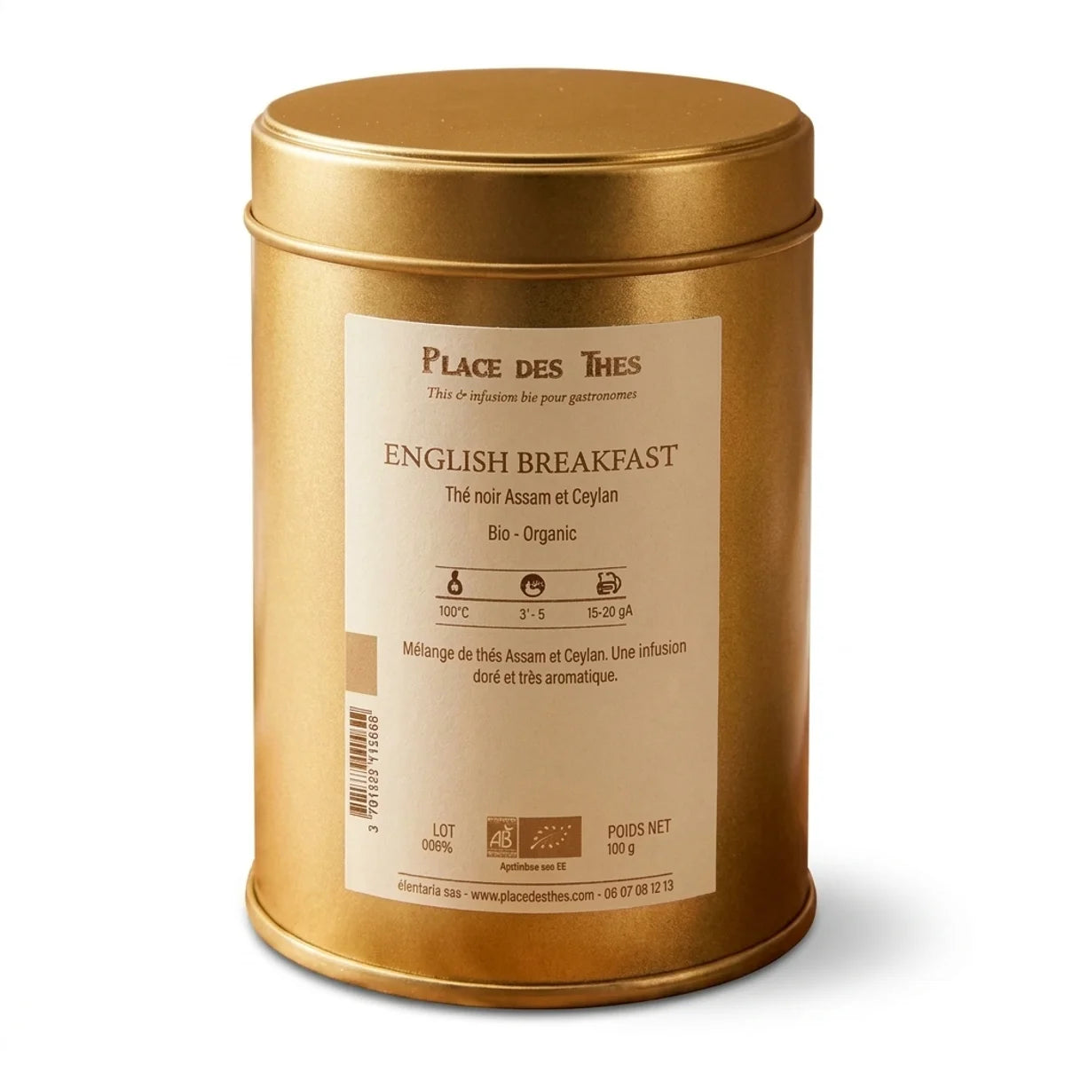 Boîte de thé noir English Breakfast Brisures Bio 100g Place des Thés