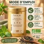 Thé vert Dragon d'Or Bio 100g - Mode d'emploi dosage infusion avec feuilles menthe fraîche