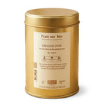 Boîte dorée de thé vert Dragon d'or bio 100g Place des Thés sur fond blanc