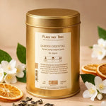 Thé vert Jardin Oriental Bio 100g Place des Thés avec fleurs de jasmin et feuilles de thé en vrac