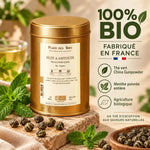 Thé vert Nuit à Amtoudi bio 100g - Boîte dorée avec menthe et feuilles de thé