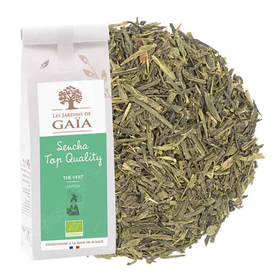 Thé vert Sencha Top Quality de la marque les Jardins de Gaïa et son emballage