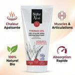Thermo gel bio 150mL Naturaloé avec icônes bénéfices chaleur apaisante et absorption rapide