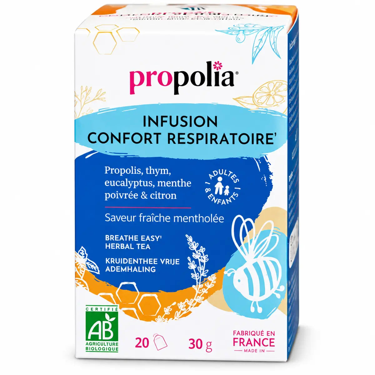 Tisane Respiration Bio Propolia - Boîte 20 sachets Thym Eucalyptus Propolis