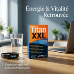 Boîte Titan XXL sur bureau moderne avec verre d'eau et montre fitness pour optimiser endurance et performance