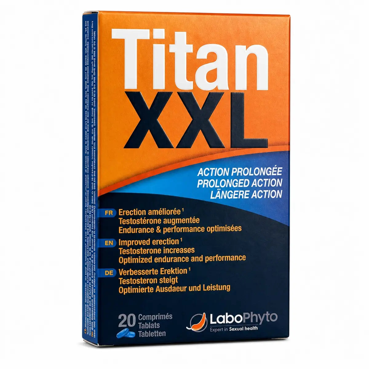 Boîte Titan XXL LaboPhyto complément endurance performance 20 gélules orange bleu