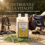 Tonus Cheval 1L Naturacheval, complément revitalisant naturel pour chevaux sur fond de foin