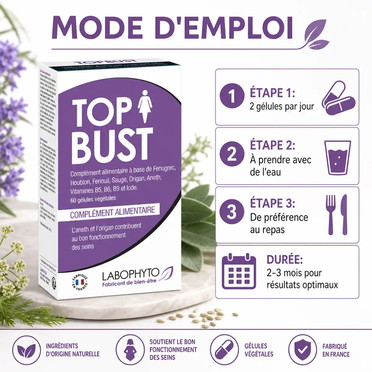 Top Bust Poitrine 60 gélules Labophyto - Mode d'emploi et instructions d'utilisation