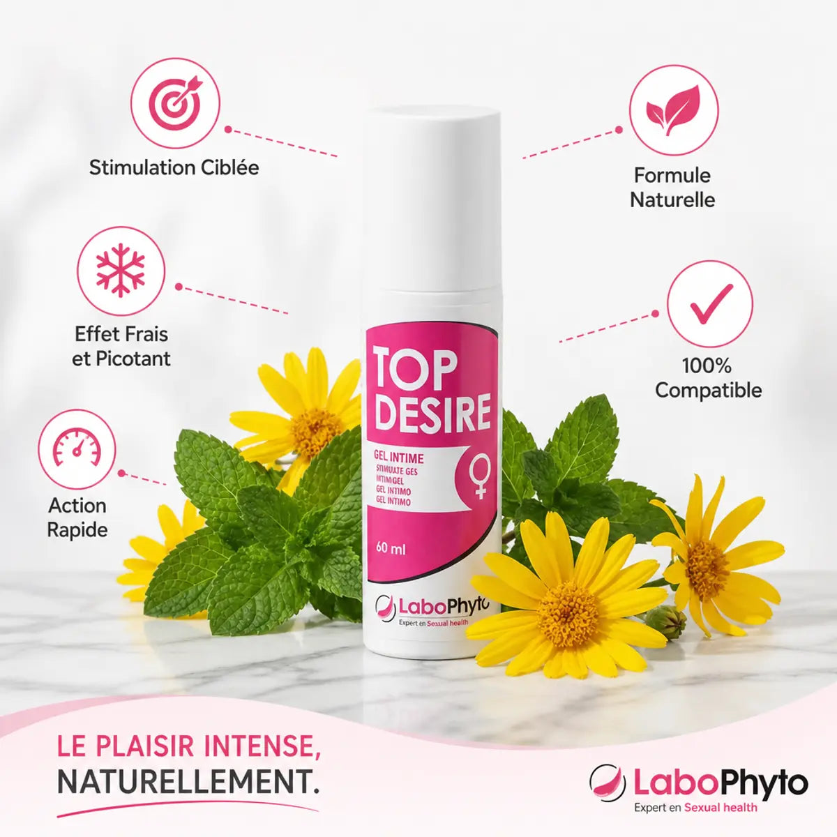 Top Désire gel stimulant clitoris 60ml Labophyto avec bénéfices et ingrédients naturels