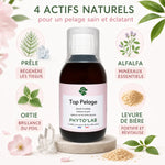 Top Pelage flacon brillance poil chien chat avec ingrédients naturels prêle alfalfa minéraux
