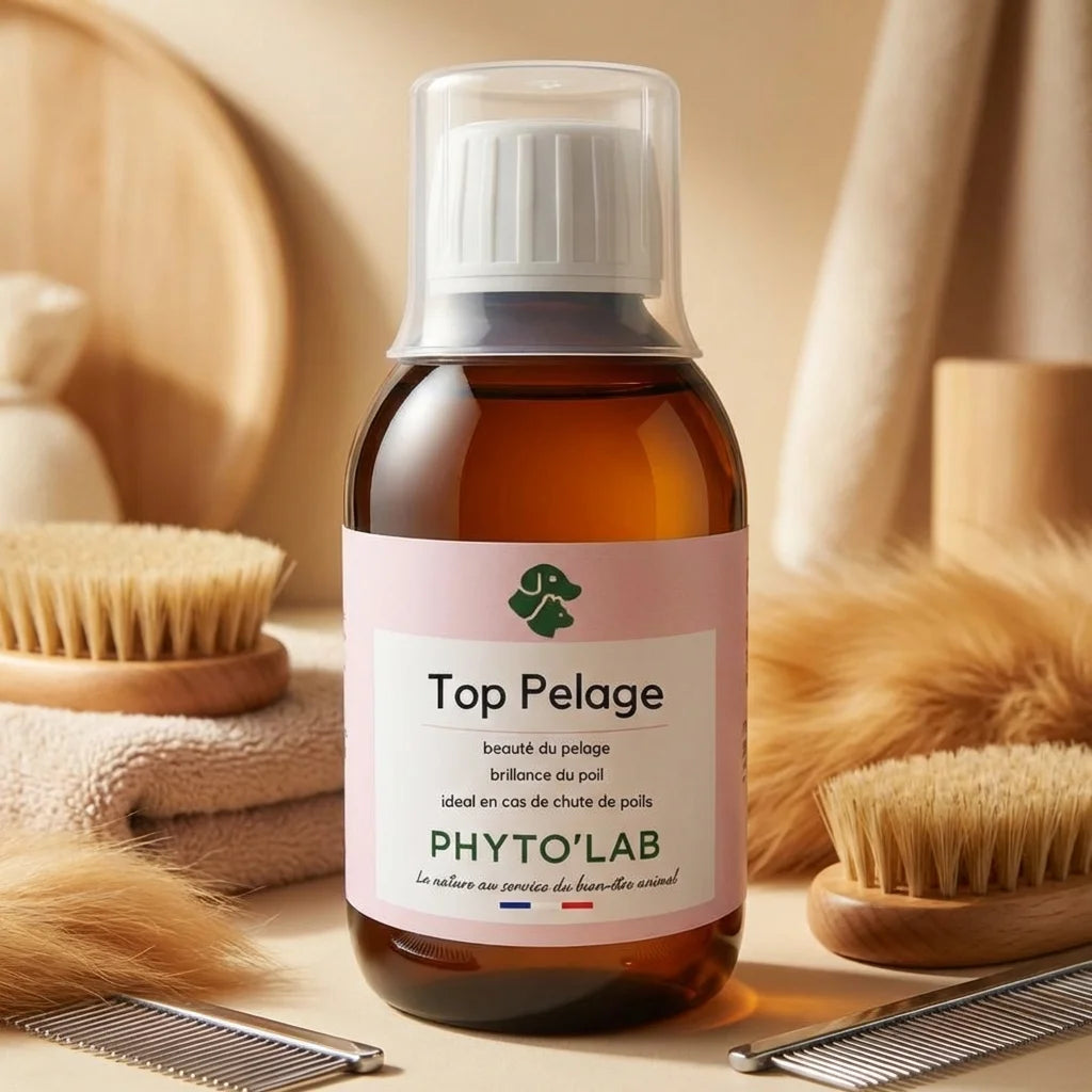 Top Pelage Phyto'Lab 250ml avec accessoires de toilettage pour chien et chat brillance poil