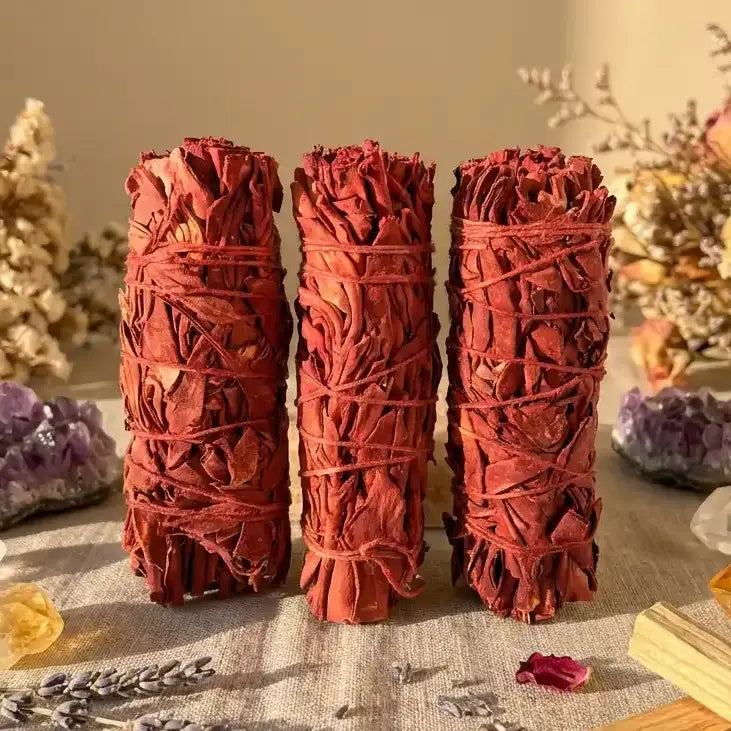 Tresse d'encens Sauge Sang de Dragon avec cristaux pour purification et équilibre spirituel