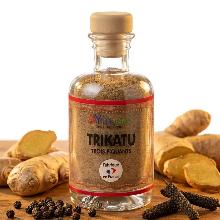 Trikatu mélange ayurvédique 50g AyurVana avec poivre noir, long et gingembre frais