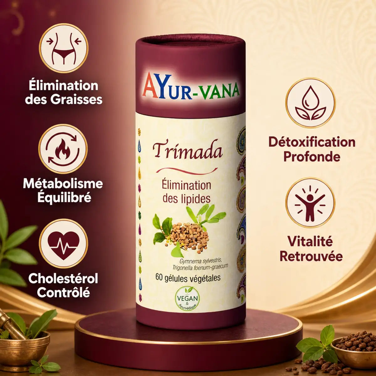 Trimada 60 gélules élimination lipides AyurVana - Supplement bien-être et détoxification naturelle