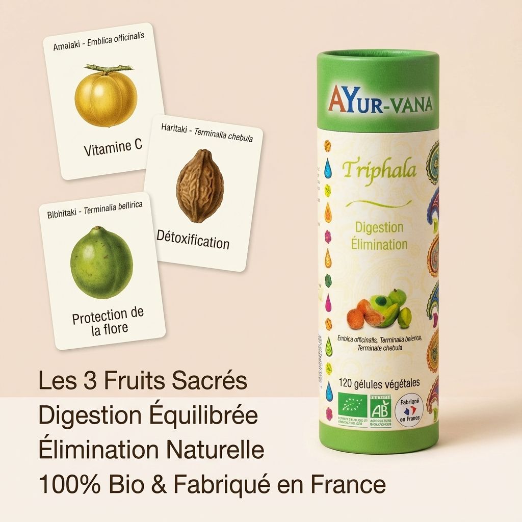 Triphala Bio Ayur-Vana 120 gélules avec les 3 fruits sacrés pour digestion et élimination naturelle