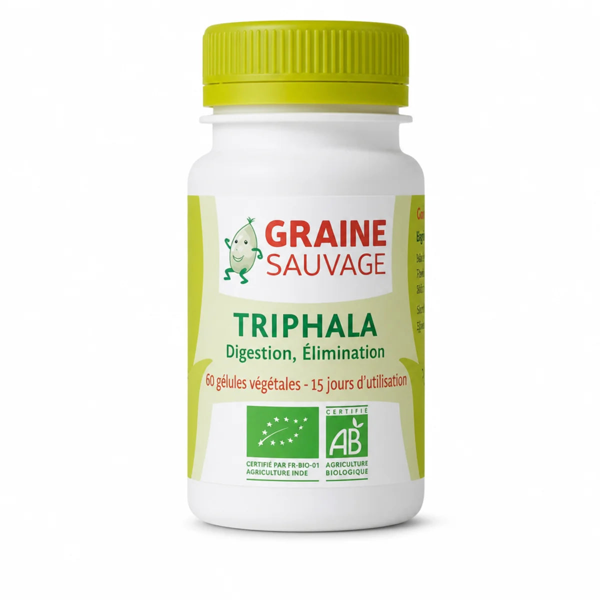 Flacon Triphala Bio Graine Sauvage 60 gélules pour digestion et élimination naturelles