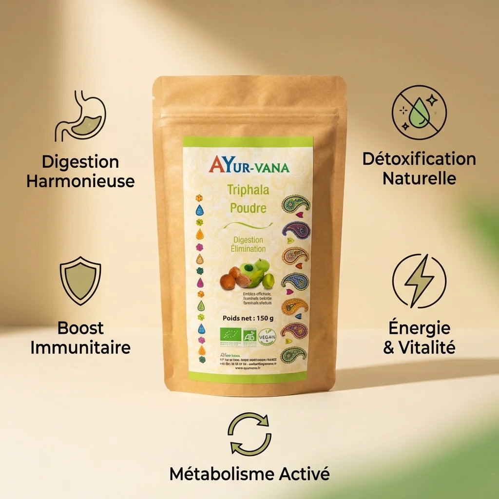 Triphala Poudre Bio 150g AyurVana - Digestion, détoxification et immunité naturelle