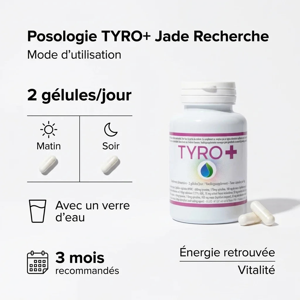 Tyro+ Jade Recherche 120 gélules avec posologie 2 par jour, matin soir, cure 3 mois recommandés
