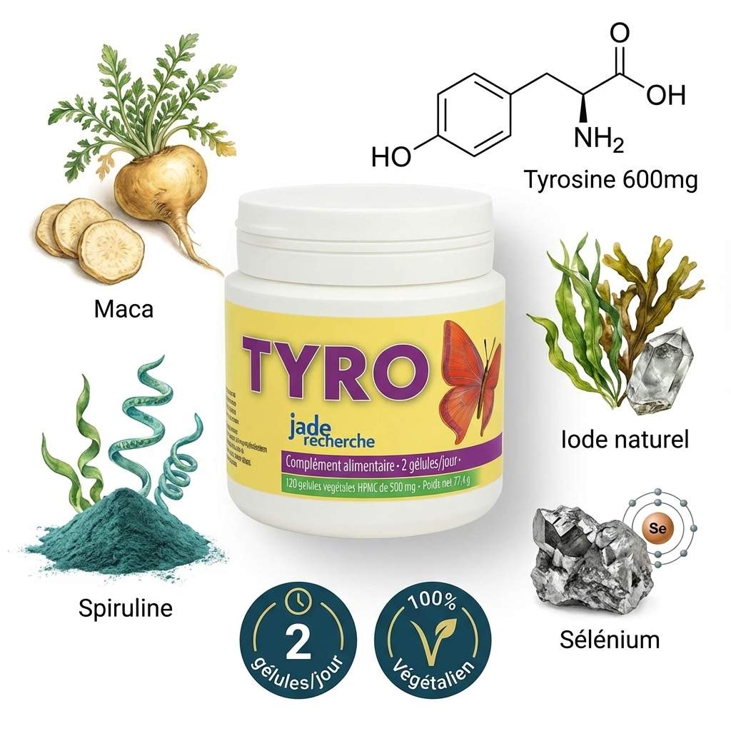 Tyro+ Jade Recherche 120 gélules - Complément alimentaire avec Tyrosine, Iode, Sélénium et Spiruline